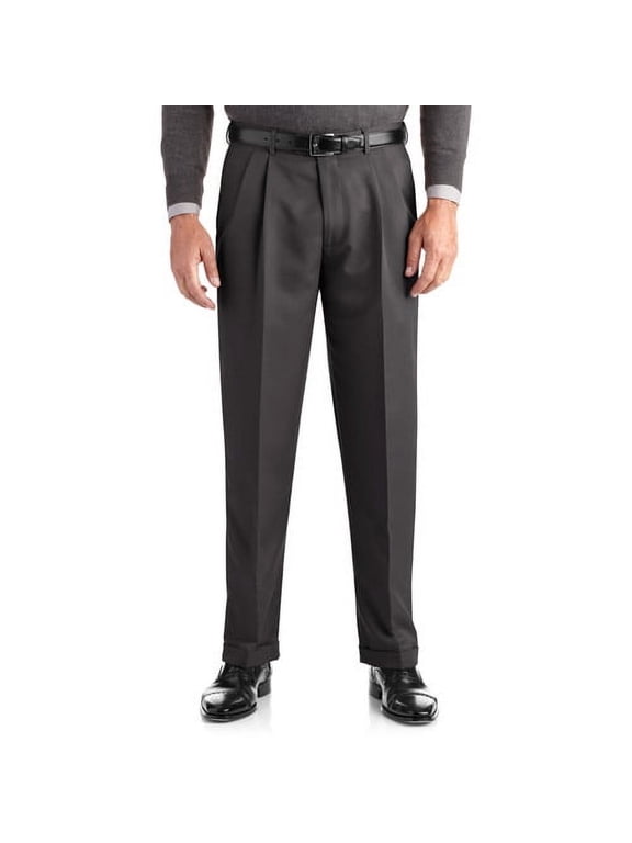Men's & Big Men's Classic Fit Pleated Cuffed Microfiber Dress Pants with Adjustable Waistband, Sizes 30-54