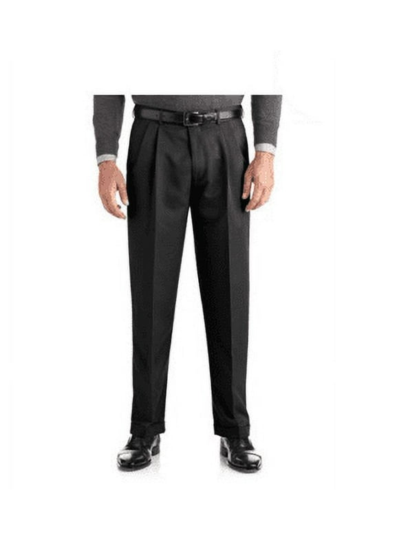 George Big & Tall Men's Pleated Cuffed Microfiber Dress Pants with Adjustable Waistband