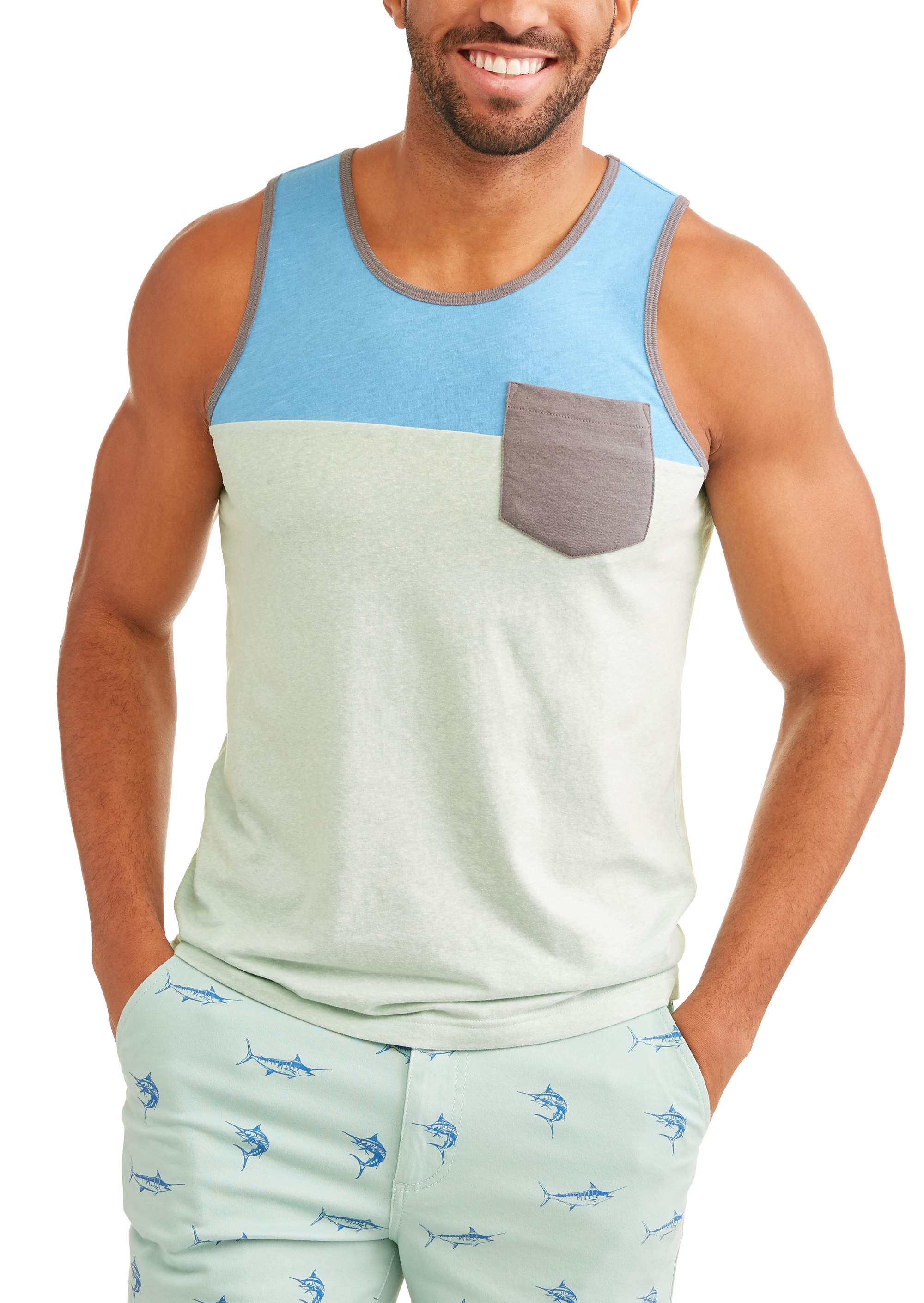 Big men's color block tank top with pocket
