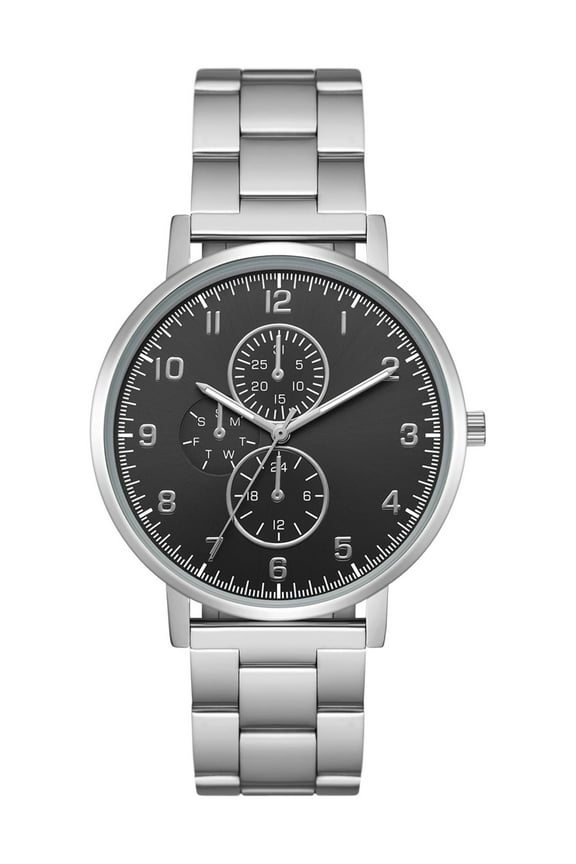 Brand Men's Wristwatch: Silver Tone Case, Black Dial, 3-Link Bracelet (FMDOGE050)