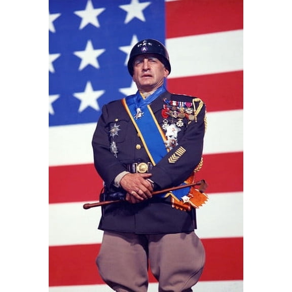 George C. Scott in Patton iconic in uniform by giant American USA flag 24x36 Poster