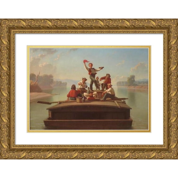 George Caleb Bingham 24x18 Gold Ornate Framed and Double Matted Museum Art Print Titled - The Jolly Flatboatman (1877-78)