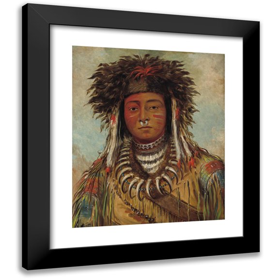 George Catlin 12x14 Black Modern Framed Museum Art Print Titled - Boy Chief - Ojibbeway (1843)