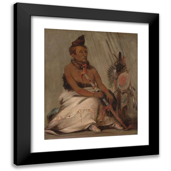George Catlin 12x14 Black Modern Framed Museum Art Print Titled - Eh-Toh’K-Pah-She-Pee-Shah, Black Moccasin, Aged Chief (1832)