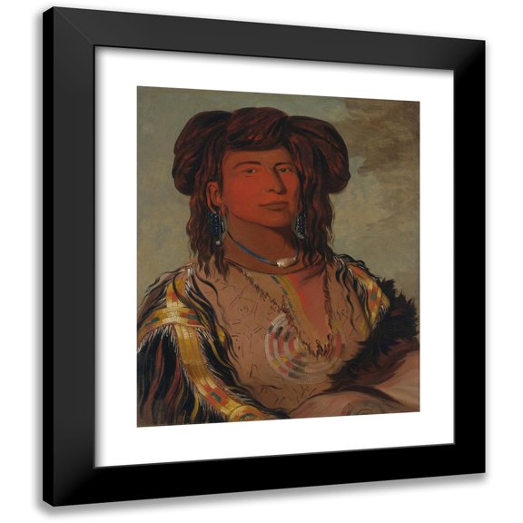 George Catlin 12x14 Black Modern Framed Museum Art Print Titled - Ha-Won-Je-Tah, One Horn, Head Chief of the Miniconjou Tribe