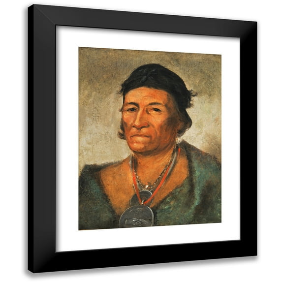 George Catlin 12x14 Black Modern Framed Museum Art Print Titled - Ko-Man-I-Kin, Big Wave, an Old and Distinguished Chief (1831)