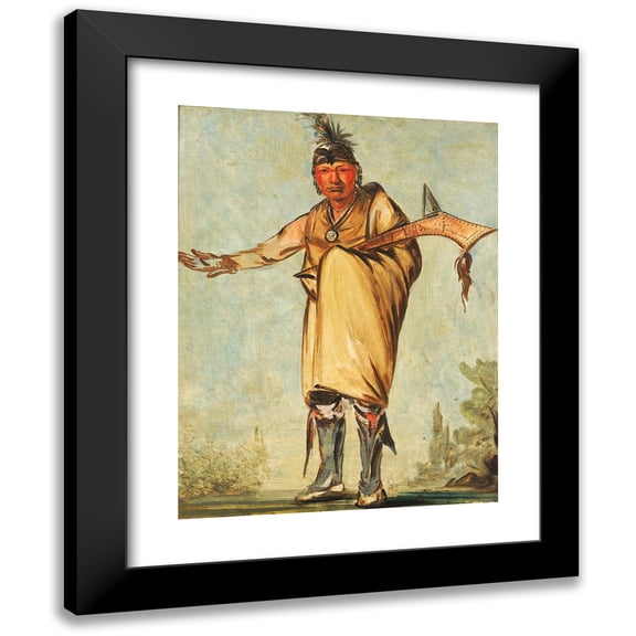George Catlin 12x14 Black Modern Framed Museum Art Print Titled - Naw-Kaw, Wood, Former Chief of the Tribe (1828)