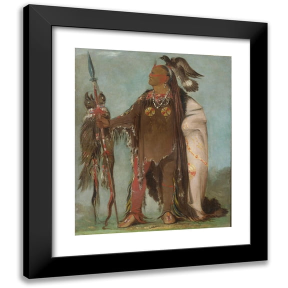 George Catlin 12x14 Black Modern Framed Museum Art Print Titled - Pa-Ris-Ka-Roo-Pa, Two Crows, a Band Chief (1832)