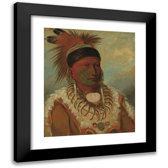 George Catlin 12x14 Black Modern Framed Museum Art Print Titled - The White Cloud, Head Chief of the Iowas (1844-1845)