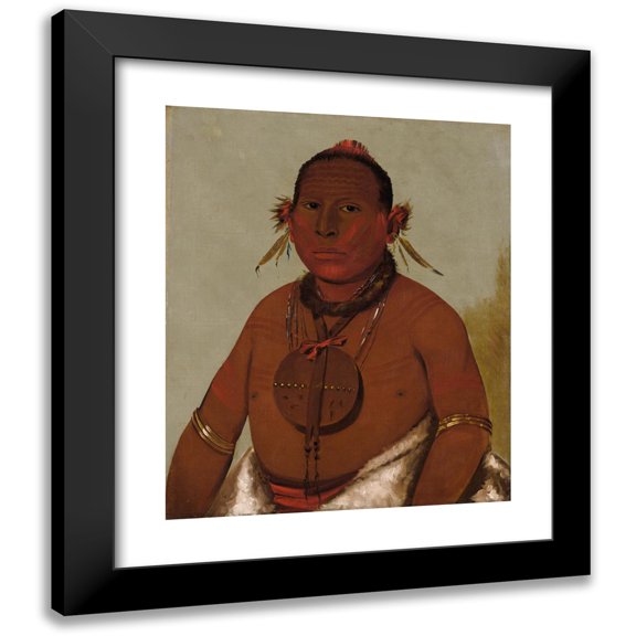 George Catlin 12x14 Black Modern Framed Museum Art Print Titled - Wa-Saw-Me-Saw, Roaring Thunder, Youngest Son of Black Hawk (1832)