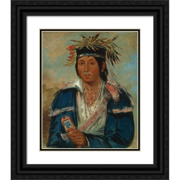 George Catlin 12x14 Black Ornate Wood Framed Double Matted Museum Art Print Titled: Kee-Mo-Ara-Nia, No English, a Dandy