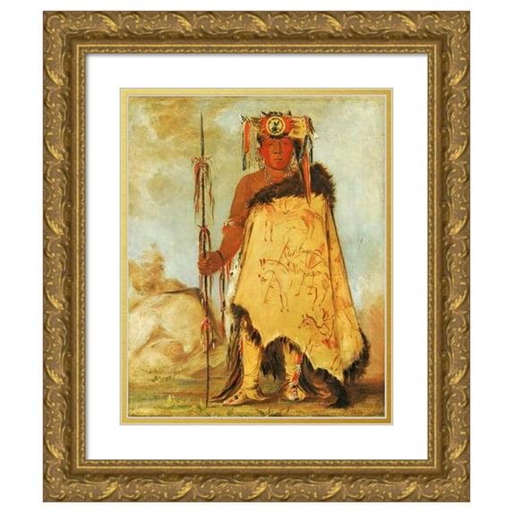 George Catlin 12x14 Gold Ornate Wood Frame and Double Matted Museum Art Print Titled - La-Wide-Re-Coo-Re-Shaw-Way, was Chief, and Republican Pawnee (1832)
