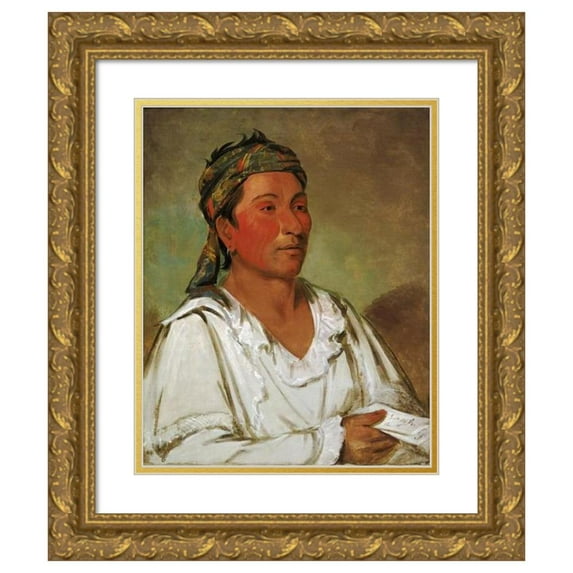 George Catlin 12x14 Gold Ornate Wood Frame and Double Matted Museum Art Print Titled - Lay-Loo-Ah-Pee-Ai-Shee-Kaw, Grass, Bush, and Blossom, Semicivilized (1830)