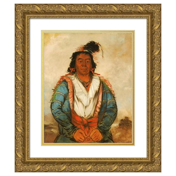 George Catlin 12x14 Gold Ornate Wood Frame and Double Matted Museum Art Print Titled - Hose-Put-O-Kaw-Gee, a Brave (1834)