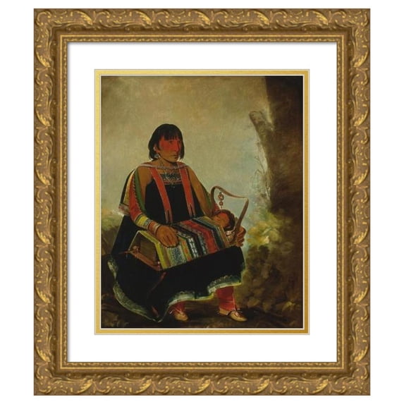 George Catlin 12x14 Gold Ornate Wood Frame and Double Matted Museum Art Print Titled - Ju-Ah-Kis-Gaw, Woman with Her Child in a Cradle (1835)