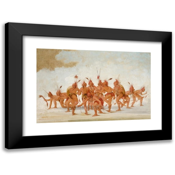 George Catlin 14x11 Black Modern Framed Museum Art Print Titled - Discovery Dance, Sac and Fox (1835-1837)