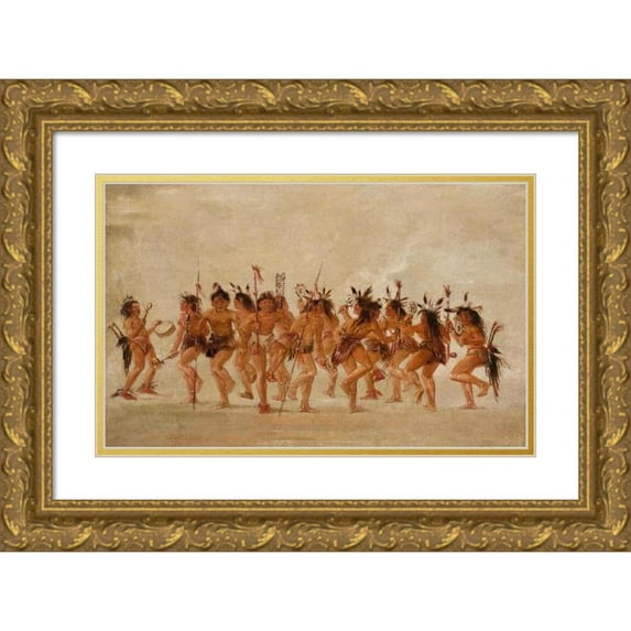 George Catlin 14x11 Gold Ornate Wood Frame and Double Matted Museum Art Print Titled - Beggar's Dance, Mouth of Teton River (1835-1837)