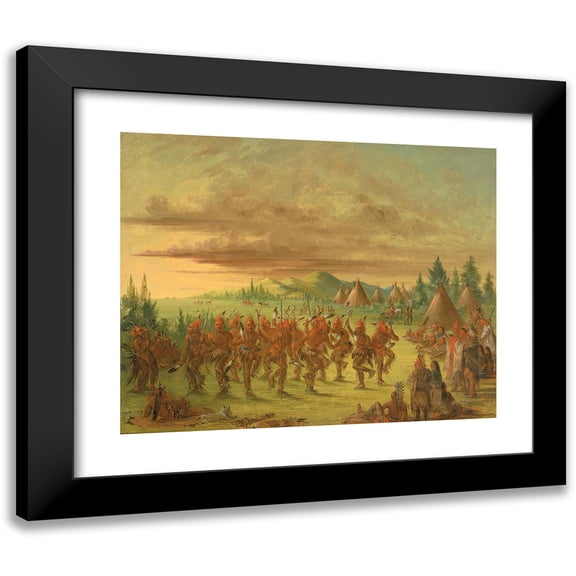George Catlin 14x12 Black Modern Framed Museum Art Print Titled - Eagle Dance (1845-1848)