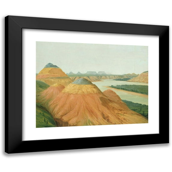 George Catlin 14x12 Black Modern Framed Museum Art Print Titled - View in the Big Bend of the Upper Missouri (1832)