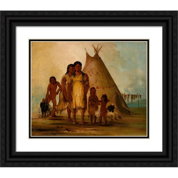 George Catlin 14x12 Black Ornate Wood Framed Double Matted Museum Art Print Titled: Two Comanche Girls (1834)