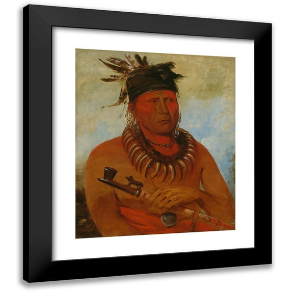 George Catlin 15x17 Black Modern Framed Museum Art Print Titled - Haw-Che-Ke-Sug-Ga, He Who Kills the Osages, Chief of the Tribe (1832)