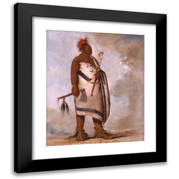 George Catlin 15x17 Black Modern Framed Museum Art Print Titled - Tchong-Tas-Sab-Bee, Black Dog, Second Chief (1834)