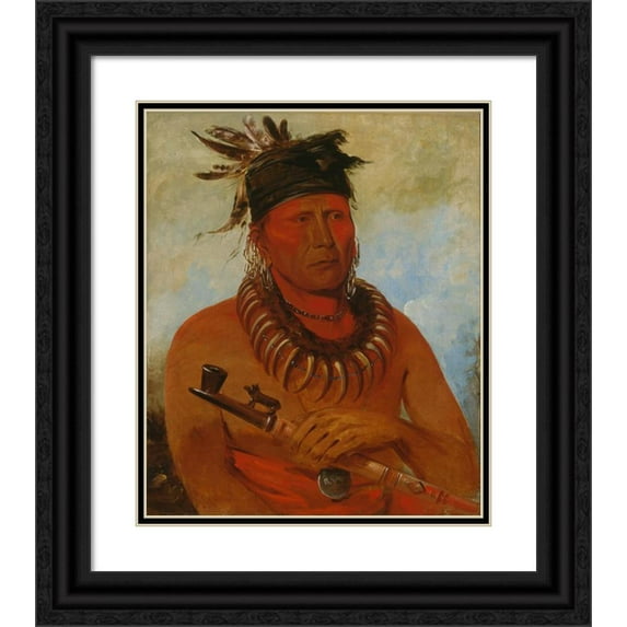 George Catlin 15x17 Black Ornate Wood Framed Double Matted Museum Art Print Titled - Haw-Che-Ke-Sug-Ga, He Who Kills the Osages, Chief of the Tribe (1832)
