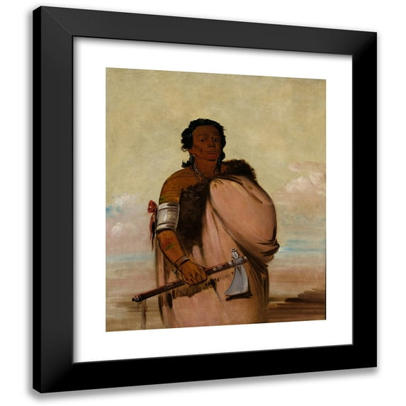 George Catlin 15x18 Black Modern Framed Museum Art Print Titled - Ah’-Sho-Cole, Rotten Foot, a Noted Warrior (1834)