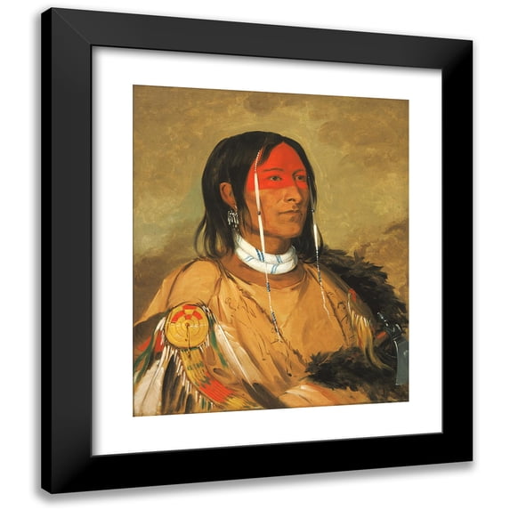 George Catlin 15x18 Black Modern Framed Museum Art Print Titled - Eeh-Tow-Wees-Ka-Zeet, He Who Has Eyes Behind Him (Also Known as Broken Arm), a Foremost Brave (1832)