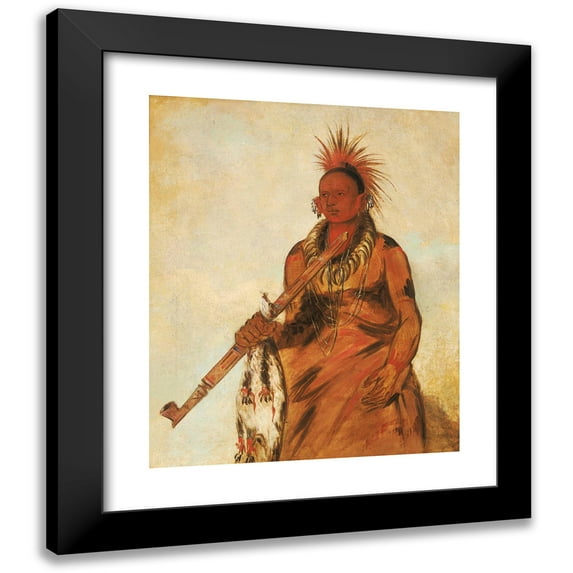 George Catlin 15x18 Black Modern Framed Museum Art Print Titled - No-O-Mun-Nee, Walks in the Rain, a Warrior (1832)