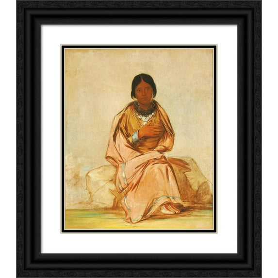George Catlin 15x18 Black Ornate Wood Framed Double Matted Museum Art Print Titled - Chee-A-Ex-E-Co, Daughter of Deer Without a Heart (1838)