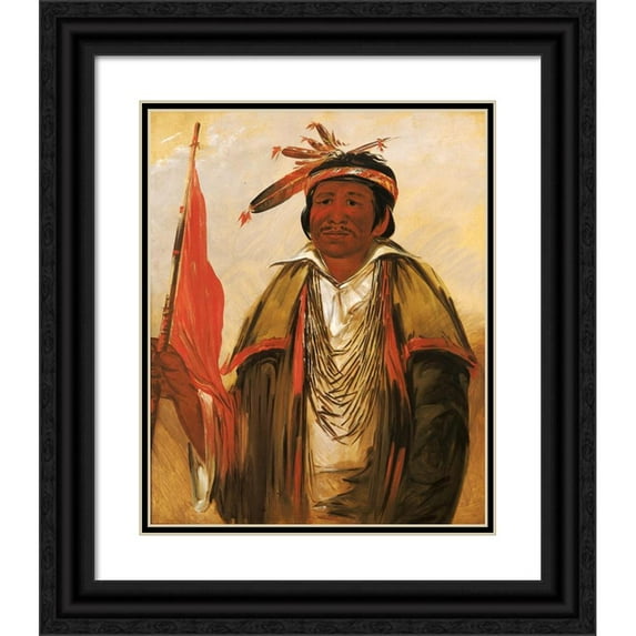 George Catlin 15x18 Black Ornate Wood Framed Double Matted Museum Art Print Titled - Ke-Chim-Qua, Big Bear (1830)