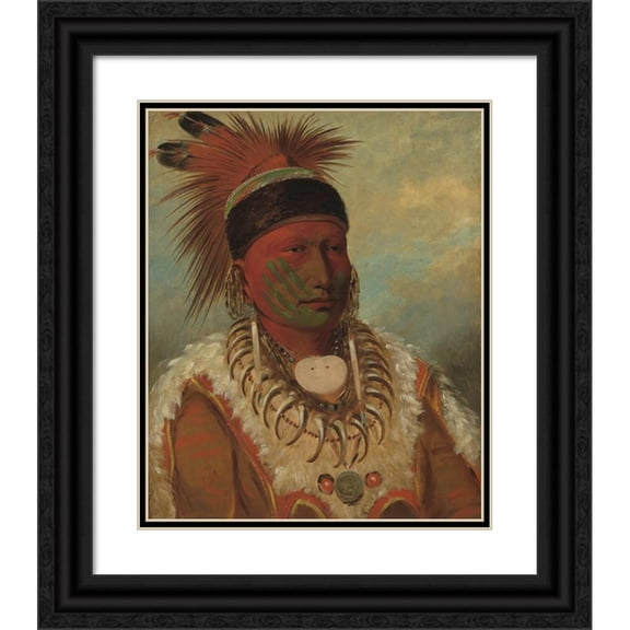 George Catlin 15x18 Black Ornate Wood Framed Double Matted Museum Art Print Titled - The White Cloud, Head Chief of the Iowas (1844-1845)