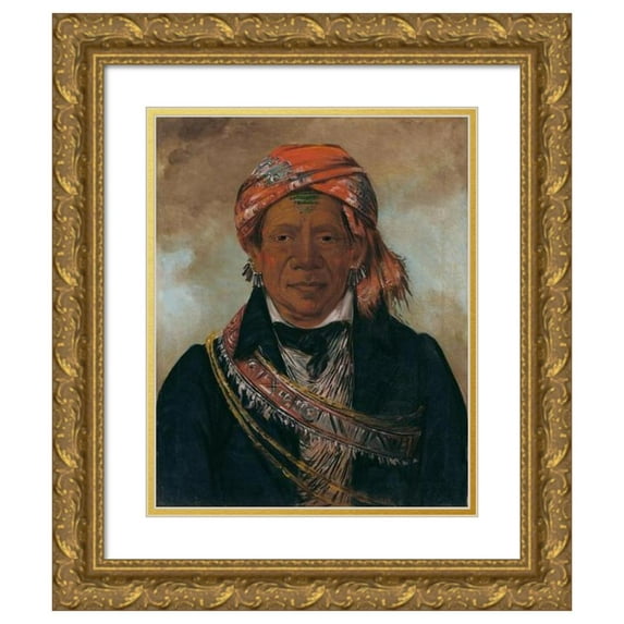 George Catlin 15x18 Gold Ornate Wood Frame and Double Matted Museum Art Print Titled - Bod-A-Sin, Chief of the Tribe (1830)