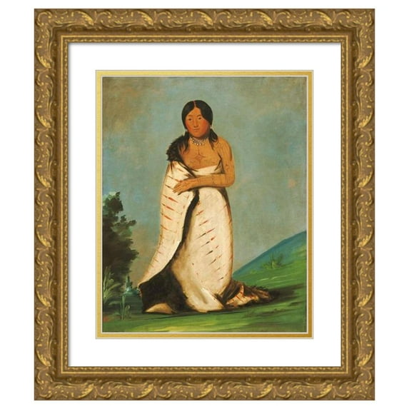 George Catlin 15x18 Gold Ornate Wood Frame and Double Matted Museum Art Print Titled - Hee-Lah-Dee, Pure Fountain, Wife of the Smoke (1832)
