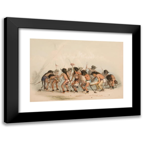 George Catlin 18x14 Black Modern Framed Museum Art Print Titled - Buffalo Dance (1844)