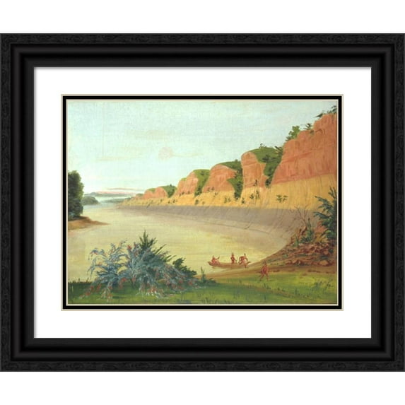 George Catlin 18x15 Black Ornate Wood Framed Double Matted Museum Art Print Titled - South Side of Buffalo Island, Showing Buffalo Berries in the Foreground (1832)