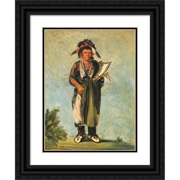 George Catlin 19x24 Black Ornate Framed Double Matted Museum Art Print Titled: Wah-Kon-Ze-Kaw, the Snake (1828)