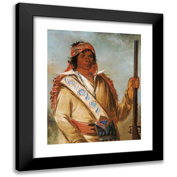 George Catlin 20x24 Black Modern Framed Museum Art Print Titled - Steeh-Tcha-Ko-Me-Co, Great King (Called Ben Perryman), a Chief (1834)