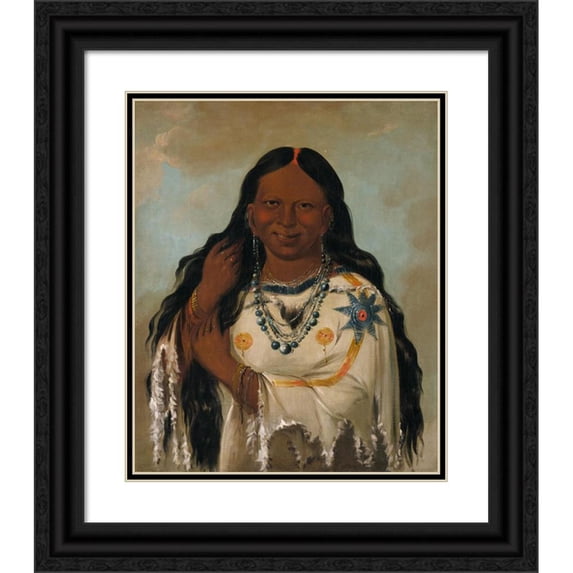 George Catlin 20x24 Black Ornate Framed Double Matted Museum Art Print Titled: Kay-A-Gis-Gis, a Young Woman (1832)