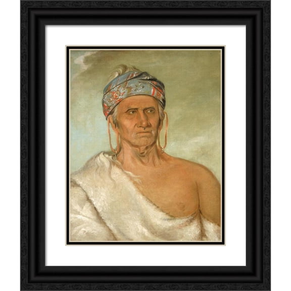 George Catlin 20x24 Black Ornate Framed Double Matted Museum Art Print Titled: Lay-Law-She-Kaw, Goes Up the River, an Aged Chief (1830)