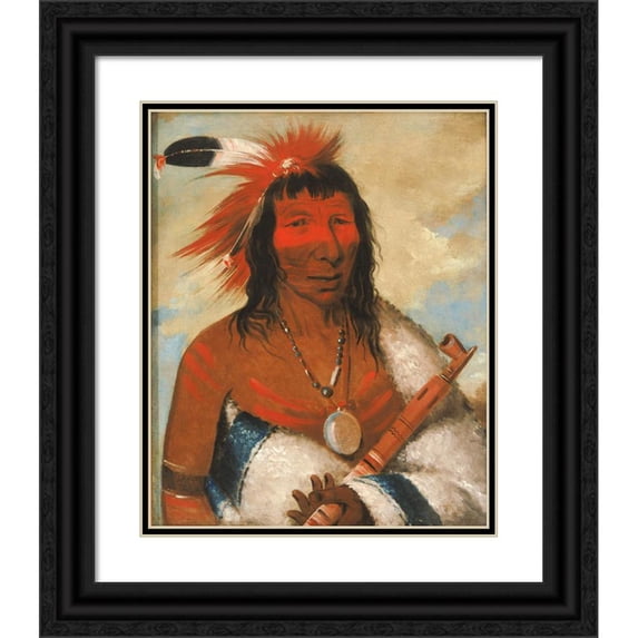 George Catlin 20x24 Black Ornate Framed Double Matted Museum Art Print Titled: Wa-Nah-De-Tunk-Ah, Big Eagle (Or Black Dog), Chief of the O-Hah-Kas-Ka-Toh-Y-An-Te Band (1835)