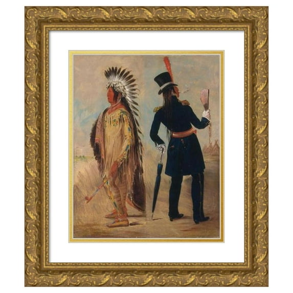 George Catlin 20x24 Gold Ornate Framed and Double Matted Museum Art Print Titled - Wi-Jun-Jon, Pigeon's Egg Head (The Light) Going to and Returning from Washington (1837-1839)