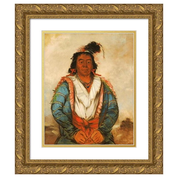 George Catlin 20x24 Gold Ornate Framed and Double Matted Museum Art Print Titled - Hose-Put-O-Kaw-Gee, a Brave (1834)
