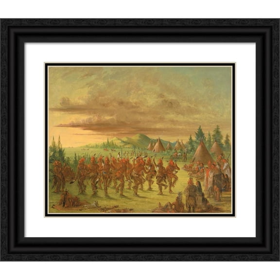 George Catlin 24x20 Black Ornate Framed Double Matted Museum Art Print Titled: Eagle Dance (1845-1848)