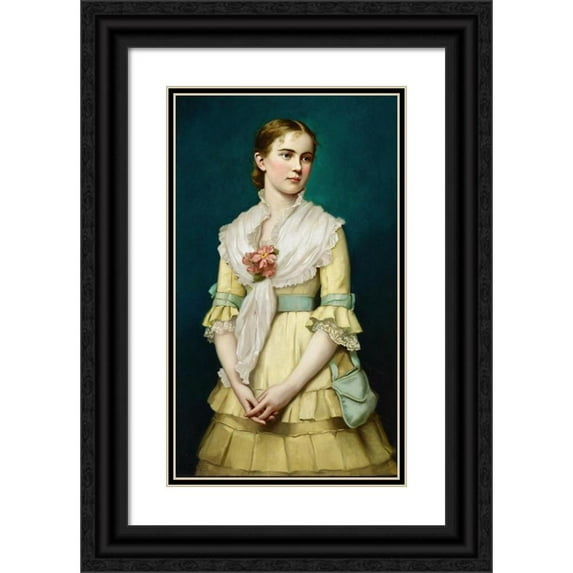 George Chickering Munzig 12x18 Black Ornate Wood Framed Double Matted Museum Art Print Titled - Portrait of a Young Girl (1881)