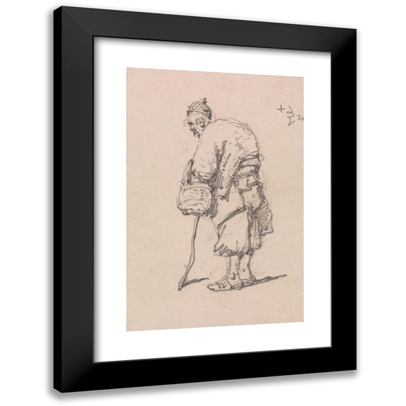 George Chinnery 11x14 Black Modern Framed Museum Art Print Titled - Old Man Leaning on a Stick