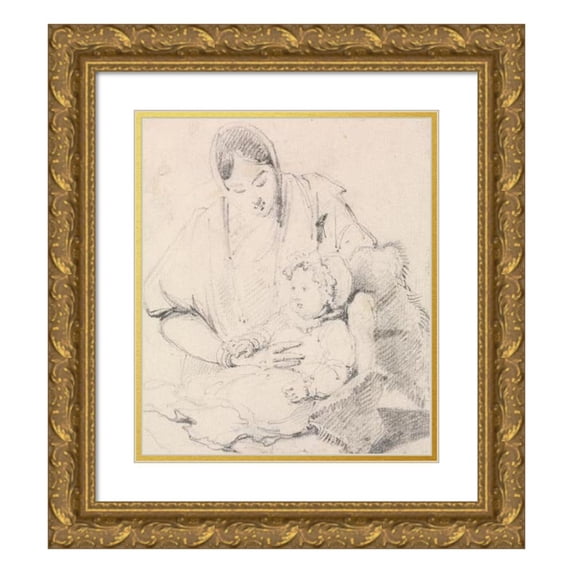 George Chinnery 15x17 Gold Ornate Wood Frame and Double Matted Museum Art Print Titled - Young Indian Nurse with English Child