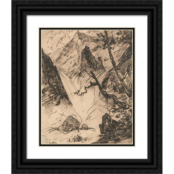 George Chinnery 15x18 Black Ornate Wood Framed Double Matted Museum Art Print Titled - An Indian Torrent (1804)