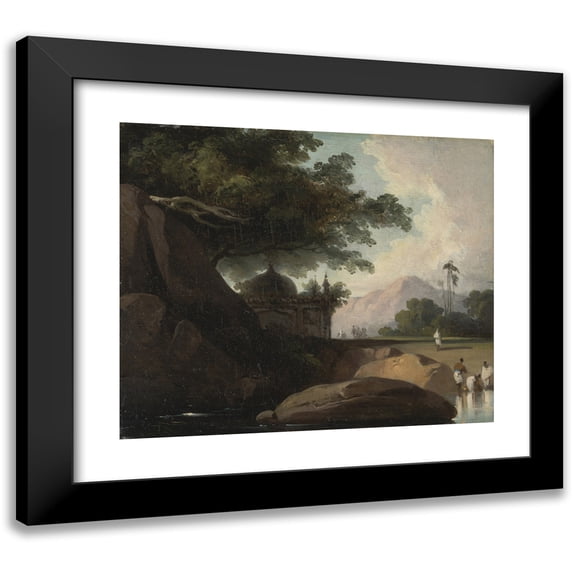George Chinnery 23x20 Black Modern Framed Museum Art Print Titled - Indian Landscape with Temple (ca. 1815)
